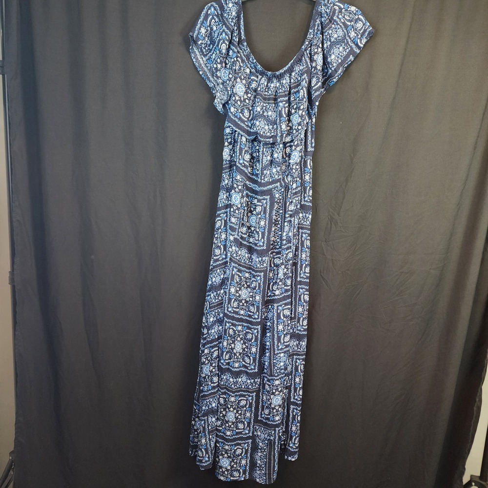 Lane Bryant Maxi Dress Blue Floral Off The Shoulder Ruffle Size 14 16